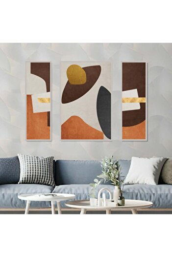 4gdran Three abstract canvas panels with a hollow silver frame