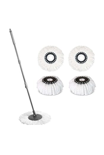 OEM Cleaning Set: 4 100% Microfiber Spin Mop Refills, Spin Mop with Adjustable Metal Handle