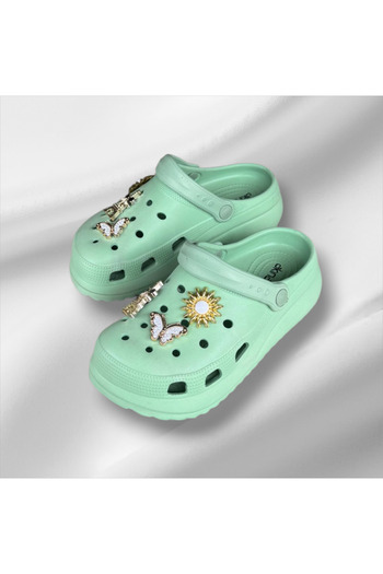 AkınalBella Women's Mint Green Stone High Sole Slippers Sandals