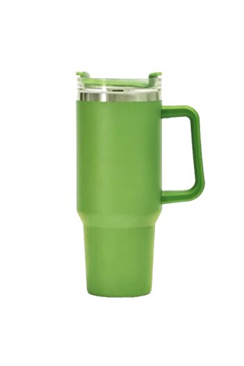Flo Plastic Thermos Mug, for Hot and Cold Drinks, with Handle, 9.9x9.9x27 cm, Green