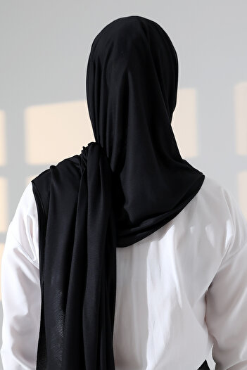 ihvan online Ready-Made Practical Snap-On Lycra Combed Cotton Hijab Shawl - Black