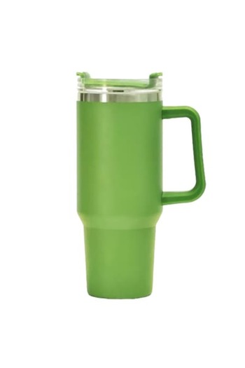 Flo Plastic Thermos Mug, for Hot and Cold Drinks, with Handle, 9.9x9.9x27 cm, Green