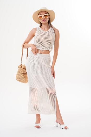 ŞİMAL Women's Skirted Mesh Knitwear Set 250644 -
