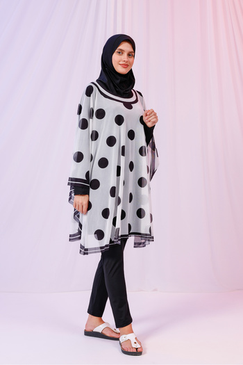 tarzınısec Short Kimono Pareo - Hijab Pareo - Polka Dot White 180X135 cm