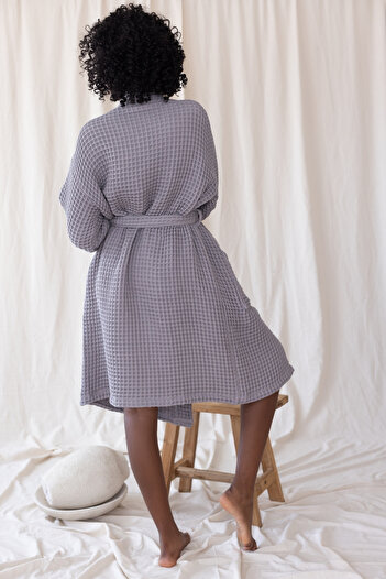 vivamaison 100% Cotton Unisex Kimono Bathrobe with Pockets Waffle Weaving Quick Dry and Color Options