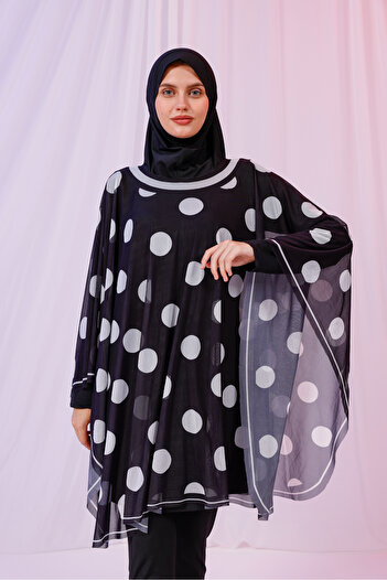 tarzınısec Short Kimono Pareo - Hijab Pareo - Polka Dot Black 180X135 cm