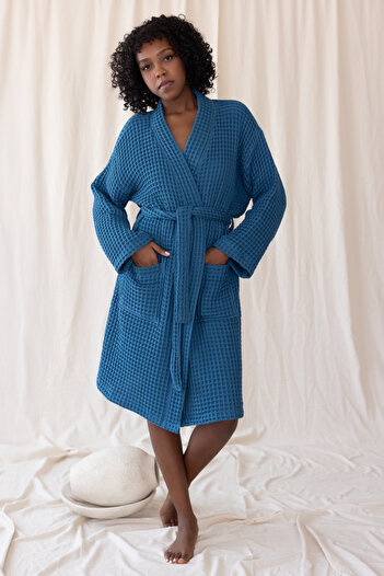vivamaison 100% Cotton Unisex Kimono Bathrobe with Pockets Waffle Weaving Quick Dry and Color Options