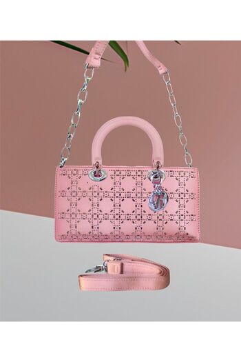 Generic Dior embellished leather crossbody/carry bag in metallic-tone. crystal-cut appliques bag
