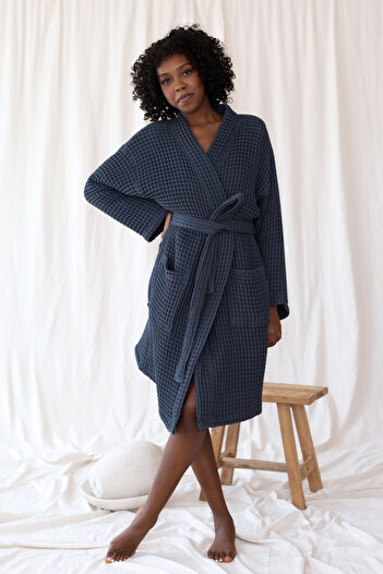 vivamaison 100% Cotton Unisex Kimono Bathrobe with Pockets Waffle Weaving Quick Dry and Color Options