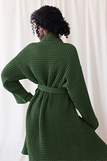 vivamaison 100% Cotton Unisex Kimono Bathrobe with Pockets Waffle Weaving Quick Dry and Color Options
