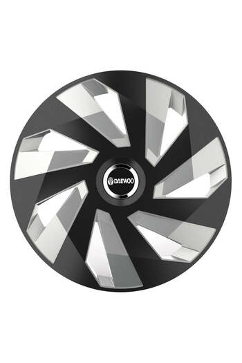 Autohelix MSA Set de 4 capace pentru roți, compatibile cu jante R15, pentru Daewoo, model vector negru și argintiu