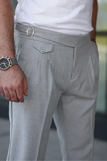BASEL.CO Old Money Fabric Trousers with Belted Pleated Belt Detail