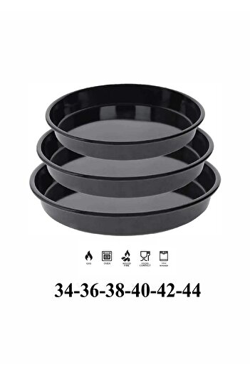 COOK-LAB Set of 6 34-36-38-40-42-44 cm Black Glossy Enamel Round Oven Tray