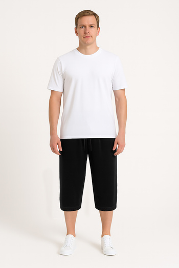 Cottonland Men's Jeronimo Elastic Waist Two Thread Cotton Capri Pants Black