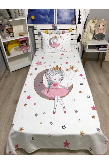 yok yok evim eve dair her şey White Girl Sitting on the Moon Patterned Single Pique and Pillowcase Bedspread Set