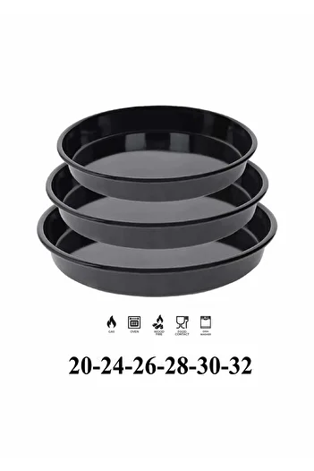 COOK-LAB Set of 6 20-24-26-28-30-32 cm Black Glossy Enamel Round Oven Tray
