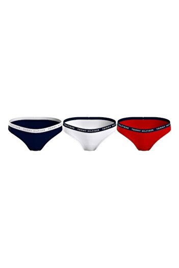 Tommy Hilfiger Set of Cotton Blend Briefs with Logo Waistband - 3 Pairs, Red, White, Blue, L