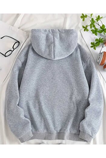 caddekombin Jeans and Pearls Printed Hooded Pocket Wool Inside Gray Sweatshirt