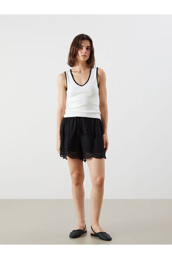 LC Waikiki Black Women's Openwork Shorts with Elastic Waist