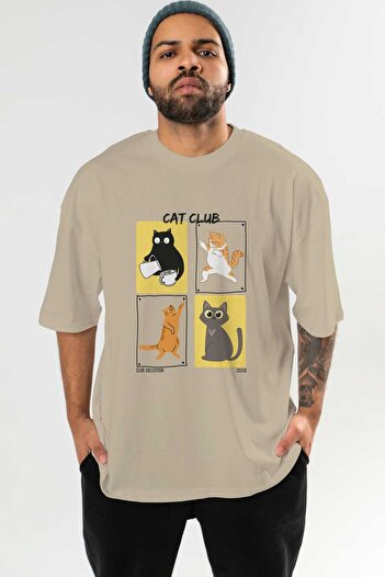 Ankhises Cat Club μπροστινό εμπριμέ μπλουζάκι Oversize Ανδρικό Γυναικείο 100% βαμβακερό μπλουζάκι Crew Neck