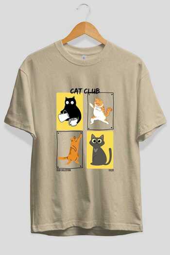 Ankhises Cat Club μπροστινό εμπριμέ μπλουζάκι Oversize Ανδρικό Γυναικείο 100% βαμβακερό μπλουζάκι Crew Neck