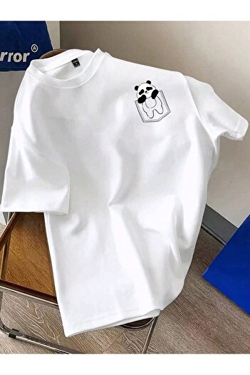 shidumanlar Unisex Oversize Βαμβακερό μπλουζάκι με σχέδιο Panda
