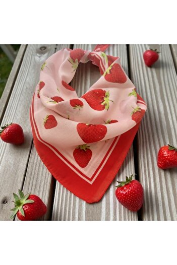 ALS Tasarım Dünyası Strawberry Patterned 100% Cotton Bandana on White Color Background, Hair Band