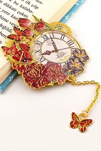 Solfera Spirit of the Time Retro Clock and Butterflies Metal Bookmark Bookmark Ay052