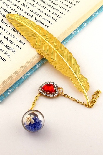 Solfera Hokka Luck Feather Flower Sphere Chain Bookmark Metal Bookmark Bookmark Ay070