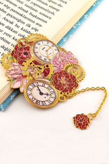 Solfera Spirit of the Time Pocket Watch and Flowers Metal Bookmark Bookmark Ay050