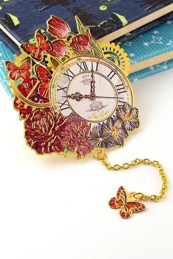 Solfera Spirit of the Time Retro Clock and Butterflies Metal Bookmark Bookmark Ay052