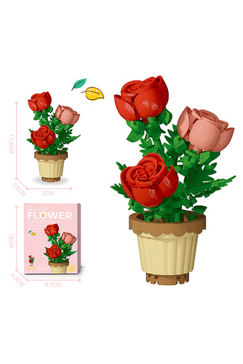 Choice3 No box 7227 Creative Building Block Bouquet, Eternal Flower Plant Potted Gift, Rose Sunflower Potted