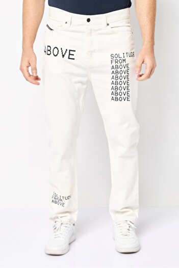 Diesel Men Carrot Fit Graphic Print No Stretchable Denim, White