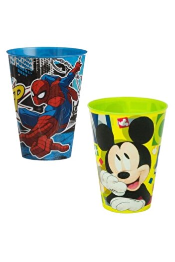JollyMag Sada 2 plastových kelímků s Mickey Mousem a Spidermanem, bez BPA, 430 ml, vícebarevné