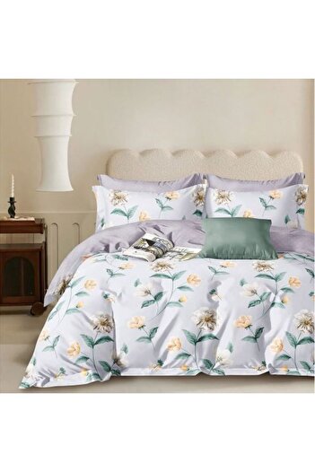 Ralex Set de lenjerie de pat dublu extra mare, cu imprimeu percalle, 100% bumbac, 6 piese