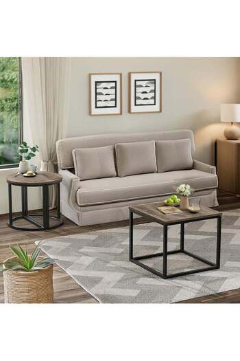 AGD 3-Piece Oval Coffee Table Set, Modern Center Table with 2 Side Tables, Metal Frame, for Living R