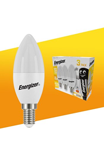 Energizer Pachet 3 x Bec LED Candle, 4.9W, E14, 470 lumeni, 3000K, unghi de iluminare 240, Clasa energetica F,