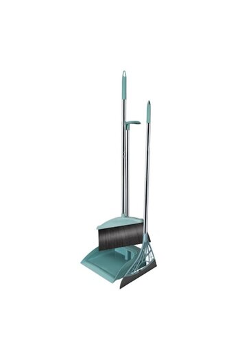 Briggs Set broom, dustpan with handle, and silicone broom, Flippy, for household use, Light blue