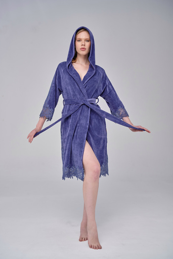 Nuşa Elegant Stylish Lace Niki Velvet Bamboo Cotton Dressing Gown