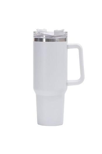 FEN Plastic Thermos Mug, for Hot and Cold Drinks, with Handle, 9.9x9.9x27 cm, White