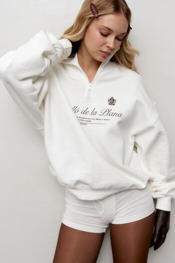 The Champ Clothing Γυναικείο λευκό μπλουζάκι με μισό φερμουάρ Oversize – Castelló de la Plana Printed, Μοντέρνο City Style