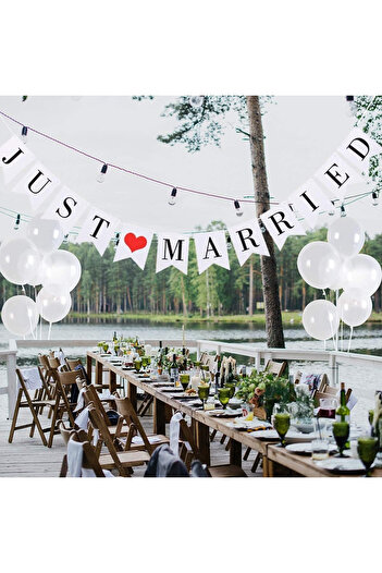 Meowoo wedding banner and 10 balloons set, paper/latex, white, 30 cm