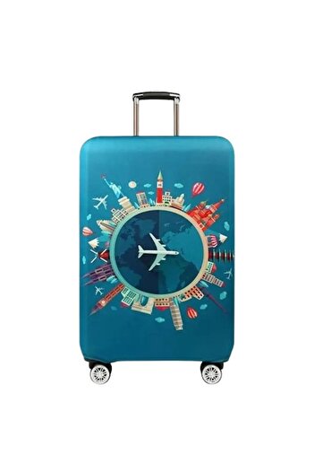 OEM Green Protective Cover with Airplane Design & Various Monuments for Suitcase 33L-35L