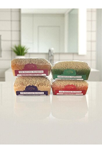 Tpm Natural Handmade Aloe Vera, Donkey Milk, Rose and Rice Pumpkin Fiber Soap Set of 4