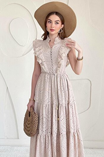 Elbee Fashion Woman Φόρεμα με βολάν με κουμπιά