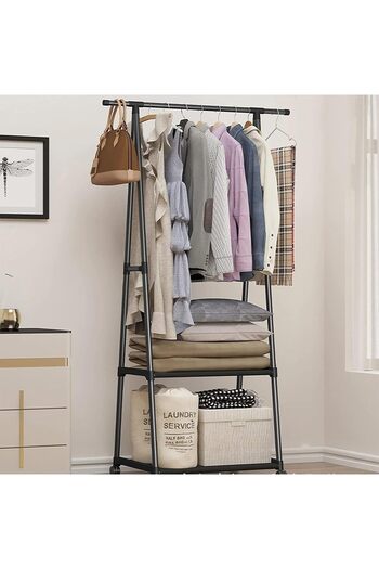 COOYA 2 Tier Triangle Garment Rack with Wheels, Portable Closet Organizer for Hanging Clothes for Home