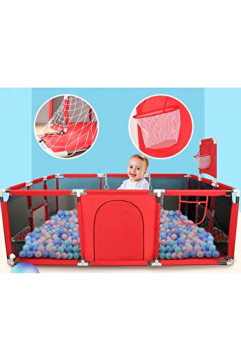 SERSIMO Tarc loc de joaca XXL pentru copii sau bebe, material textil, rosu, 230x122x62cm