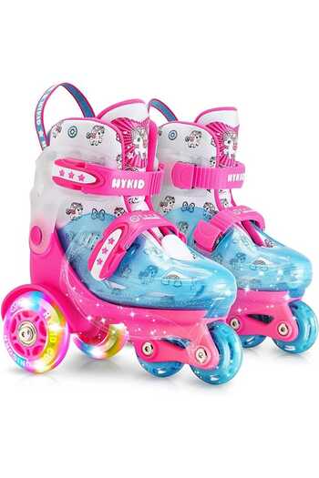 Elindor Adjustable children's rollers, 4 lighted wheels, triangle stability, unicorn pattern, size S, pink