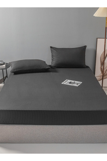 LUNA HOME Single Size 3 Piece Set, Bedsheet with 2 Pillow Cases, Black Color, Satin Striped Design