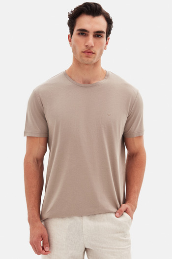 D'S Damat Ds Damat Regular Fit Mink Plain Embroidered 100% Cotton T-Shirt